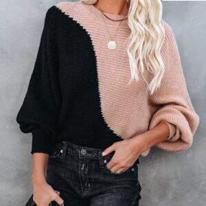 Lush | Vici Collection Camel and Black Sweater MEDIUM